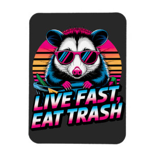 Live Fast Eat Sopor Funny Retro Opossum Magnet