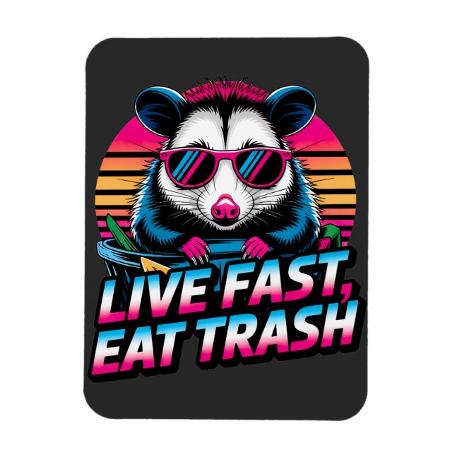 Live Fast Eat Sopor Funny Retro Opossum Magnet (Vertikal)