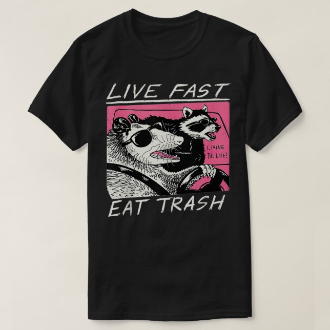 Live Fast Eat Sopor Funny Retro Raccoon Opossum T Shirt (Design framsida)