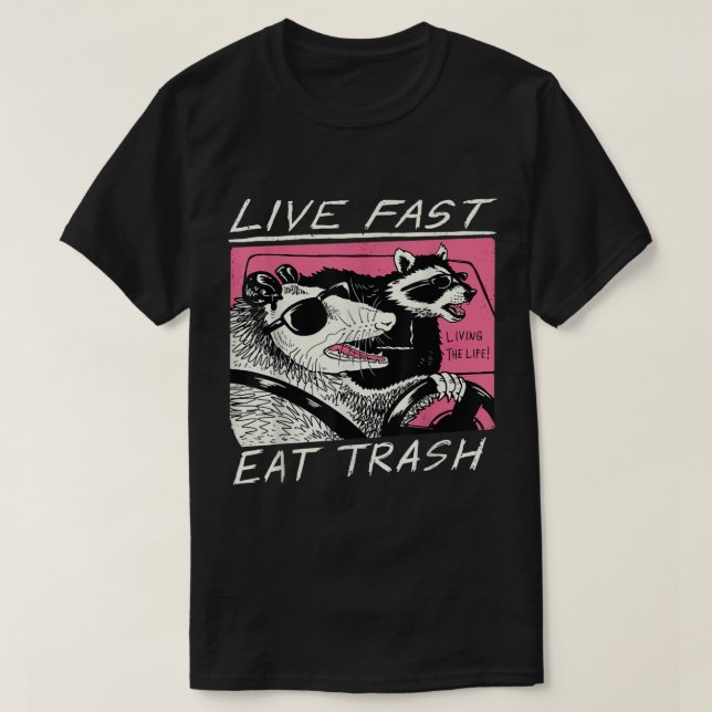 Live Fast Eat Sopor Funny Retro Raccoon Opossum T Shirt (Design framsida)