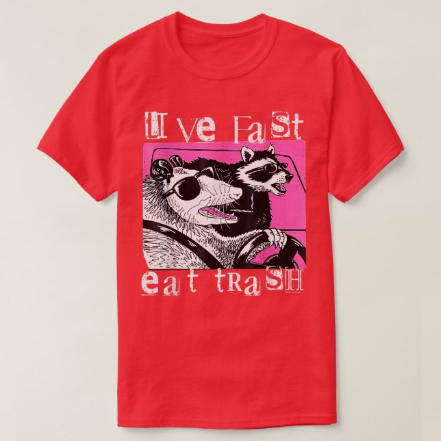 Live Fast Eat Trash Tee Funny Possum Racoon Retro  (Design framsida)