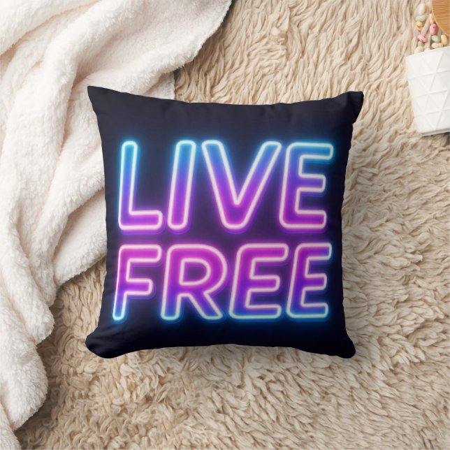 Live Free Neon Typografi Design Kudde (Filt)