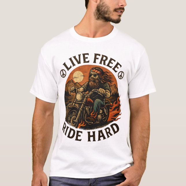 Live free ride hard motorcycle biker t-shirt (Framsida)