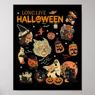Live Halloween Vintage Pumpkin Witch Ghost Black C Poster
