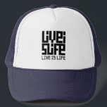 Live is life keps<br><div class="desc">Descubre la perfecta combinación de estilo y significado con nuestra gorra de camionero exclusiva, diseñada para quienes viven con pasión y autenticidad. El logotipo geométrico cuadrado, moderno y sofisticado, captura la esencia de la vida en su forma más pura, mientras que el mensaje "Live is life" te invita a disfrutar...</div>
