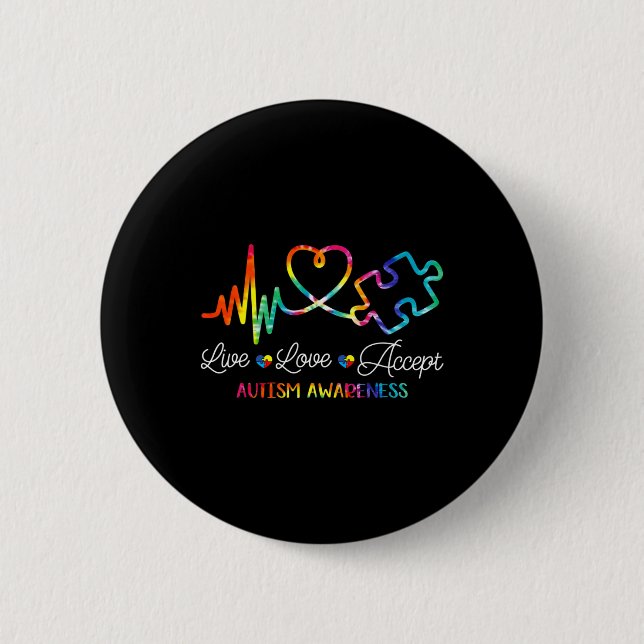Live Kärlek Accept Autism Awareness Tie Dye Autism Knapp (Framsida)