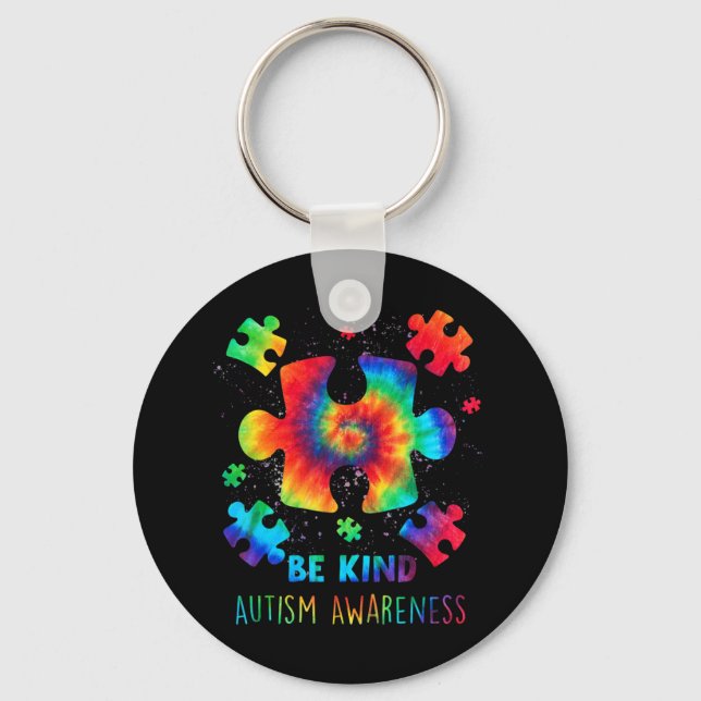 Live Kärlek Accept Autism Awareness Tie Dye Autism Nyckelring (Framsida)