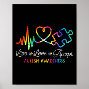 Live Kärlek Accept Autism Awareness Tie Dye Autism Poster