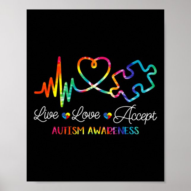 Live Kärlek Accept Autism Awareness Tie Dye Autism Poster (Framsidan)
