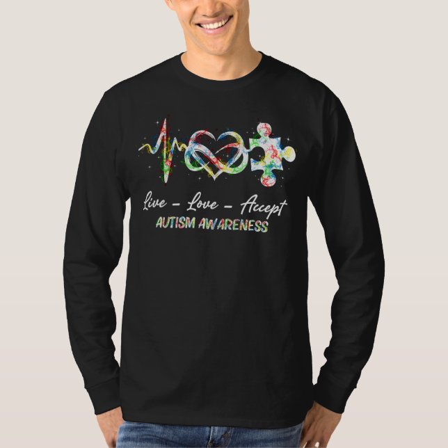 Live Kärlek accepterar autism Awareness Puzzle Hea T Shirt (Framsida)