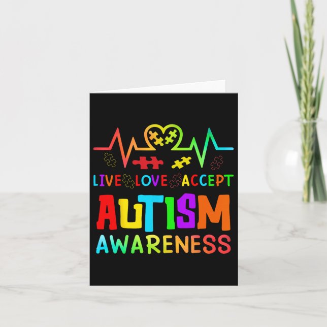 Live Kärlek accepterar autism Awareness Rainbow He Kort (Framsida)