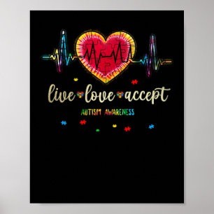 Live Kärlek accepterar autism Heart Beat Puzzle Poster