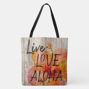 Live Kärlek Aloha Hibiscus Beach-tecken Tygkasse