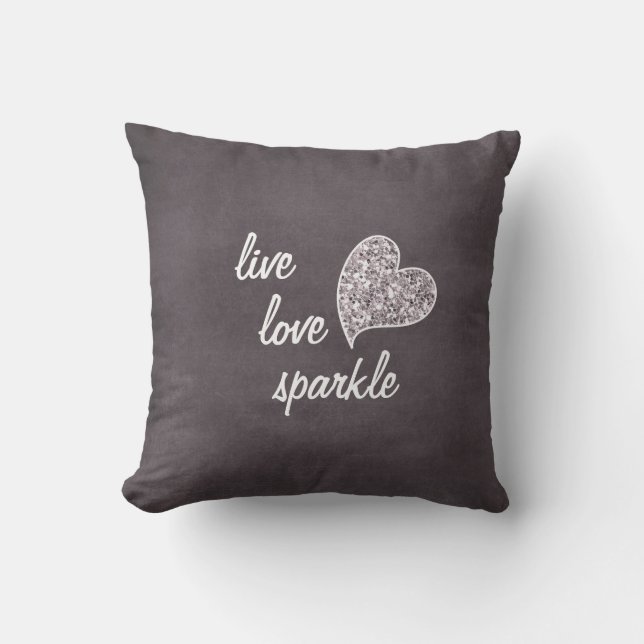 Live kärlek Gnistra med Glitter hjärta Kudde (Framsida)