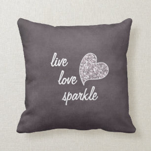Live kärlek Gnistra med Glitter hjärta Kudde