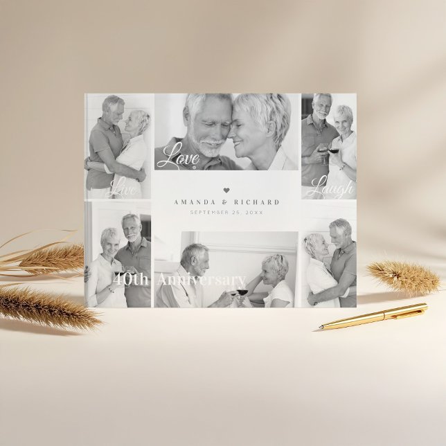 Live, Kärlek, Laugh Black & White Photo Annibröllo Gästböcker (Live, Love, Laugh Black & White Photo Anniversary Guest Book)