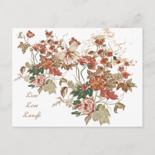 LIve Kärlek Laugh Blommigt Butterfly Postcard Art Vykort