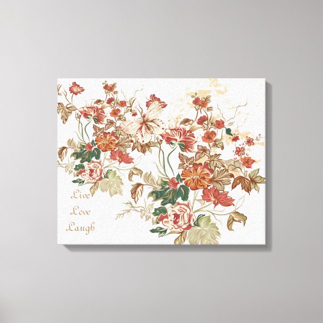 LIve Kärlek Laugh Blommigt Butterfly Wall Art Canvastryck (Framsida)