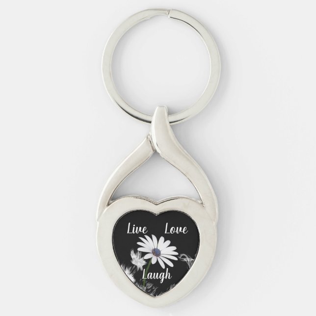 Live Kärlek Laugh Daisy Twisted Heart Silverfärgad Nyckelring (Framsidan)