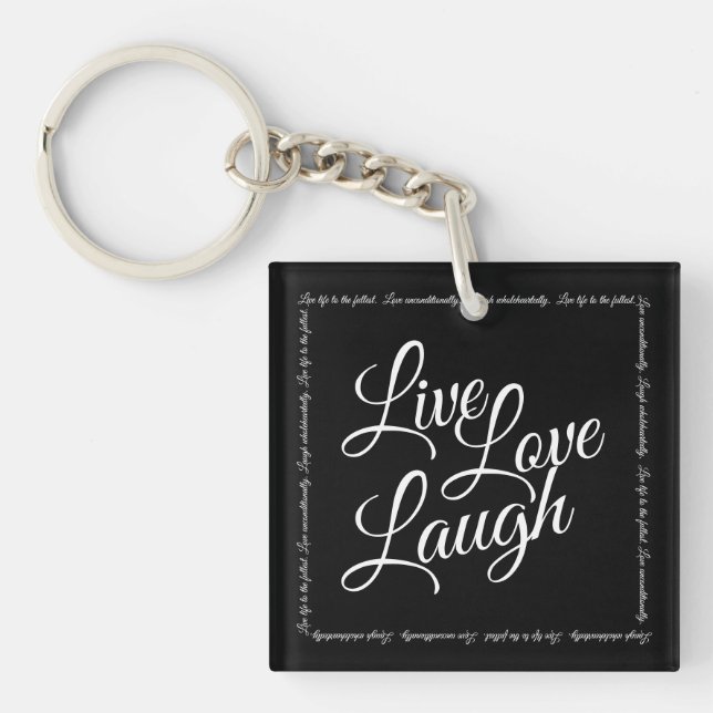 Live Kärlek Laugh Elegant Black med vitt skript (Framsidan)