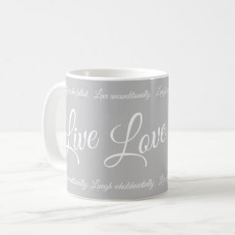 Live Kärlek Laugh Elegant White Script Grått Kaffemugg