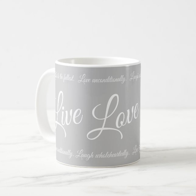 Live Kärlek Laugh Elegant White Script Grått Kaffemugg (Framsida vänster)