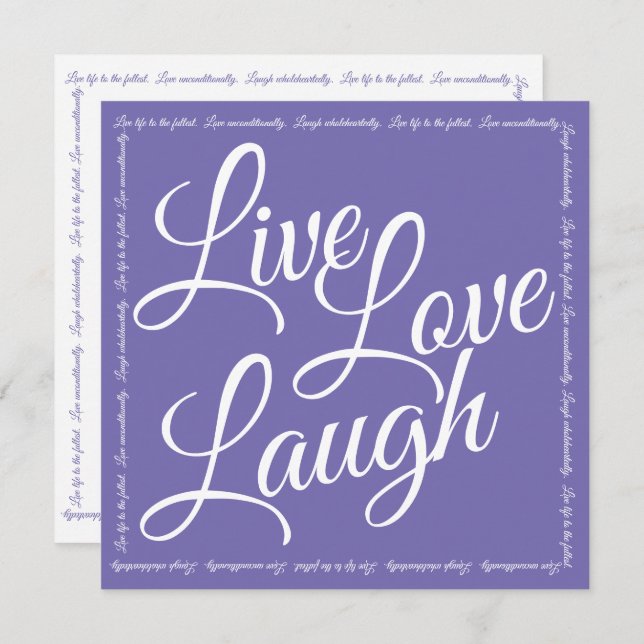 Live Kärlek Laugh Elegant White Script Lila Card (Fram/baksida)