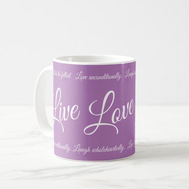 Live Kärlek Laugh Elegant White Script Lila Kaffemugg (Framsida vänster)