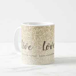 Live Kärlek Laugh Girly Guld Glitter Typografi Kaffemugg