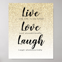 Live Kärlek Laugh Girly Guld Glitter Typografi Poster