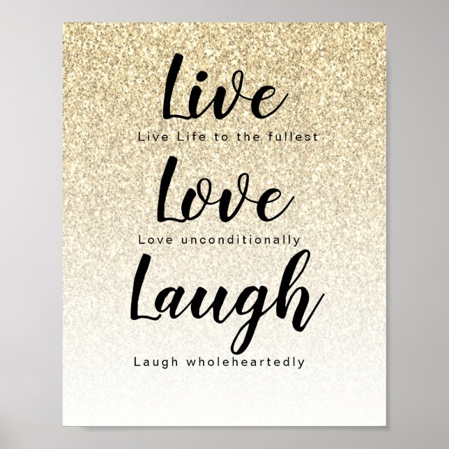 Live Kärlek Laugh Girly Guld Glitter Typografi Poster (Framsidan)