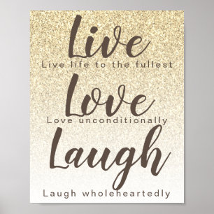 Live Kärlek Laugh Girly Guld Glitter Typography P Poster