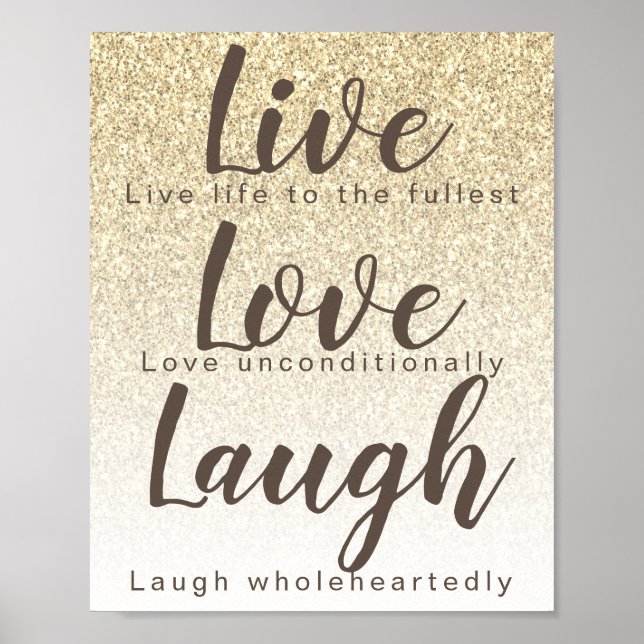 Live Kärlek Laugh Girly Guld Glitter Typography Po Poster (Framsidan)
