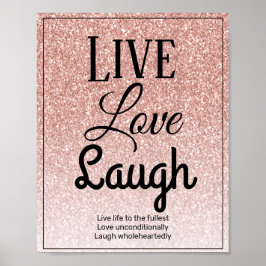 Live Kärlek Laugh Girly Ro Guld Glitter Typografi Poster