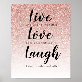 Live Kärlek Laugh Girly Ro Guld Glitter Typografi Poster