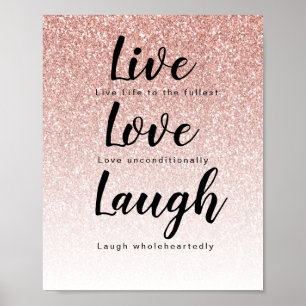 Live Kärlek Laugh Girly Ro Guld Glitter Typografi Poster