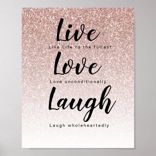 Live Kärlek Laugh Girly Ro Guld Glitter Typografi Poster (Framsidan)