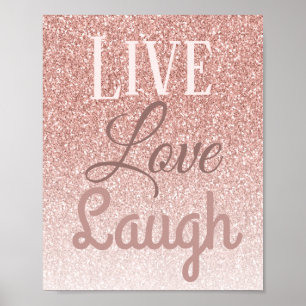 Live Kärlek Laugh Girly Ro Guld Glitter Typografi Poster