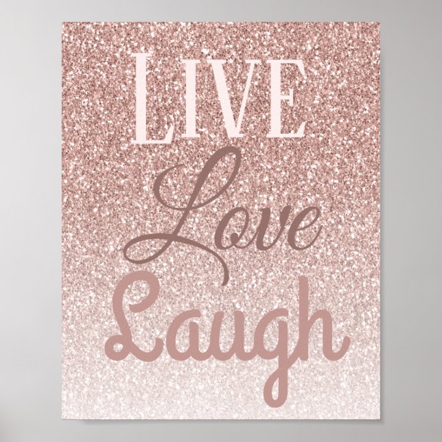 Live Kärlek Laugh Girly Ro Guld Glitter Typografi Poster (Framsidan)