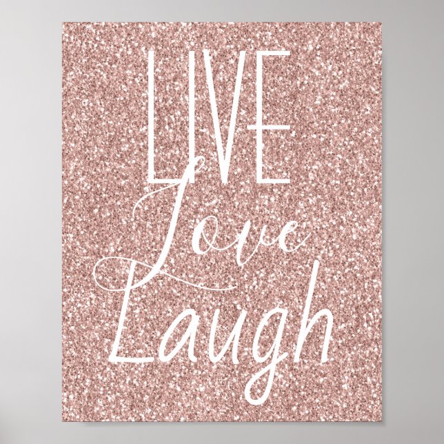Live Kärlek Laugh Girly Rosa Glitter Poster (Framsidan)