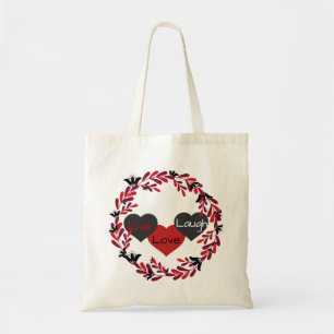 Live Kärlek Laugh Red, White and Black Heart Desig Tygkasse