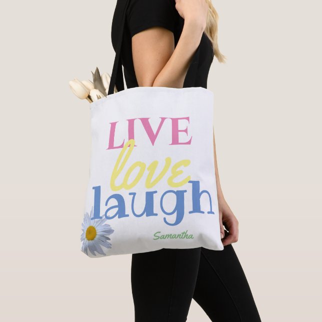 Live Kärlek Laugh roligt färglös vit tote Bag Tygkasse (Närbild)