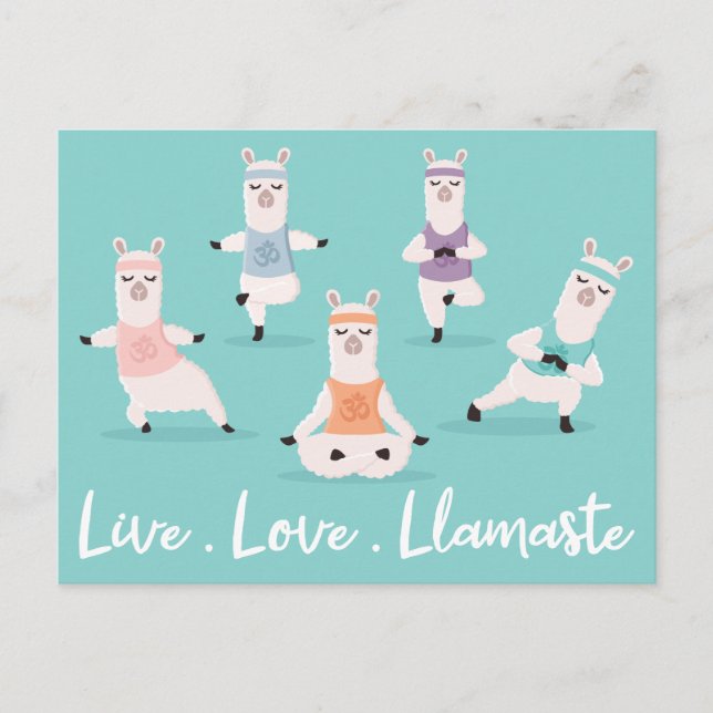 Live Kärlek Llamaste | Roligt Yoga Llama-tecken Vykort (Framsida)
