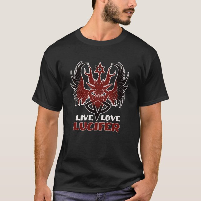 Live Kärlek Lucifer Satanism Satan Baphomet Occult T Shirt (Framsida)