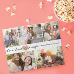 Live Kärlek och Laugh Modern Family Photo Collage Pussel<br><div class="desc">Ett minnesvärt och personlig familjepussel till visningen och vårda dina speciella familjeminnen. Vår design har en enkel många-fotosamlingskonstruktion med 5 fotodesignlayouter. Live,  Kärlek & Laugh är designat i ett penselskript. Anpassa med din familjs namn.</div>