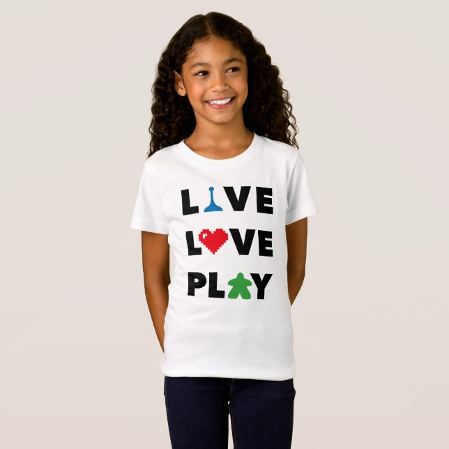 Live, Kärlek, Play Black Text Girls Shirt T Shirt (Hel framsida)