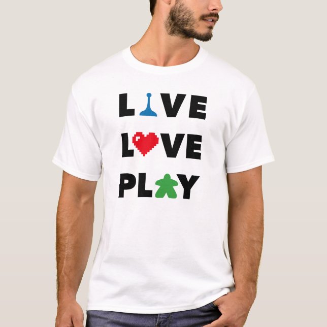 Live, Kärlek, Play Black Text Manar Shirt T Shirt (Framsida)