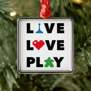 Live, Kärlek, Play Black Text Metall Ornament