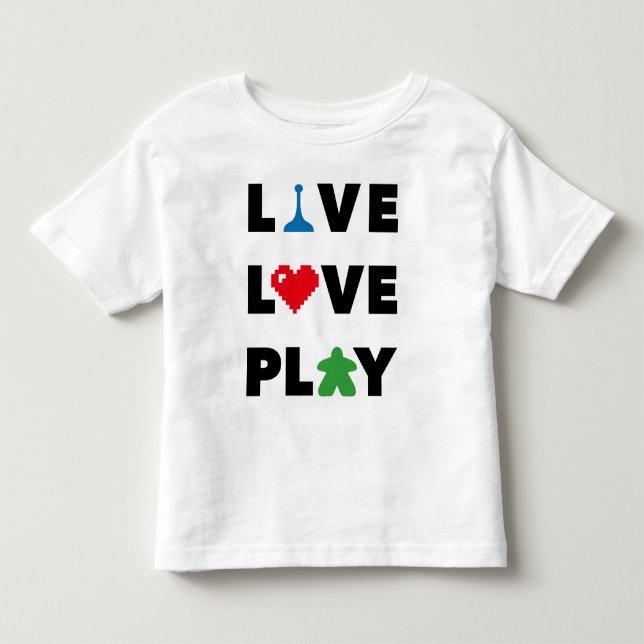 Live, Kärlek, Play Black Text Småbarn Shirt T (Framsida)