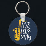 Live Kärlek Play Saxophone Player Jazz Music Älska Nyckelring<br><div class="desc">Vintage retro orchestra och jazz Music fläkt är utformade för dem som spelar fiolin och saxofon i ett musikband eller en symfoni. Coola klassisk jazz-handel för saxofonist, violinist, musiker och konstnär. Lustigt och humoristiskt musikpun för violin- och saxofonlärare, orkstra fläkt och de som bara har kärlek musik. Underbar souvenir, julklapp...</div>
